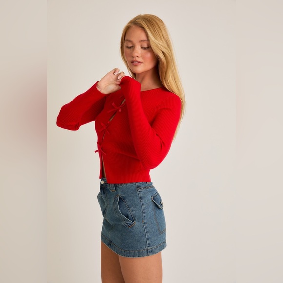 Satin Bow Cutout Knit Long Sleeve Top - Le Lis - Picture 3 of 6